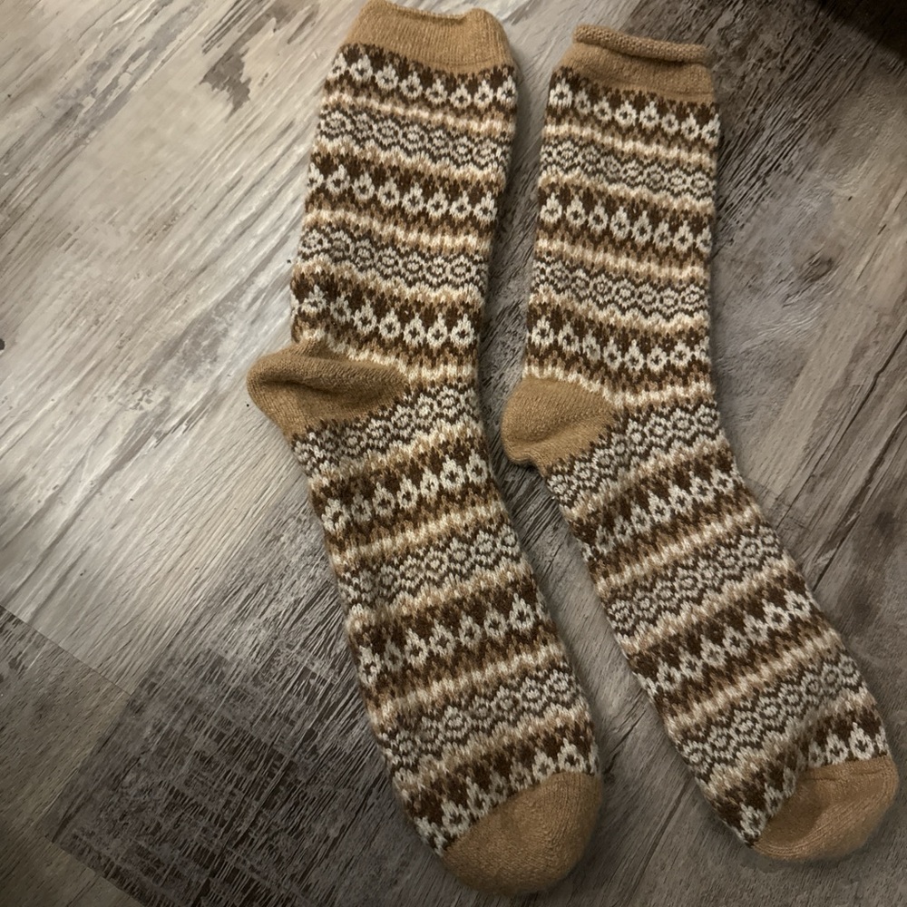 J. Crew Brown and Cream Patterned Socks